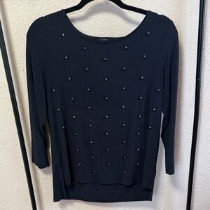 Ann Taylor Navy Embellished Long Sleeve Top